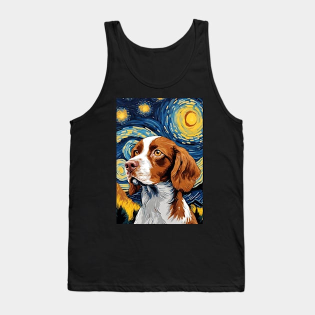 Cute Brittany Spaniel Dog Breed Painting in a Van Gogh Starry Night Art Style Tank Top by Art-Jiyuu